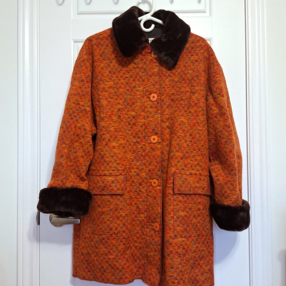 Vintage 2-in-1 Hilary Radley Orange 100% Pure Wool Winter Jacket Made in Canada